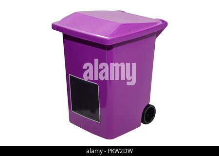 Mini bin mit Rädern auf weißem Hintergrund Stockfoto