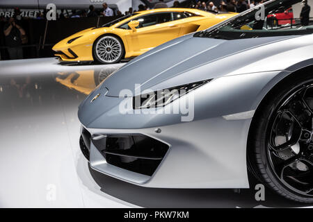 FRANKFURT, Deutschland - 13.September 2017: Lamborghini Huracan RWD Spyder Sportwagen auf der Frankfurter IAA vorgestellt. Stockfoto