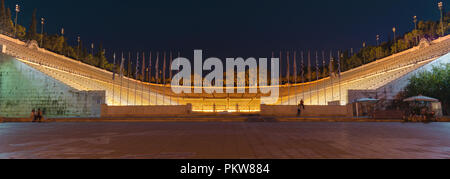 Panathenaic Kallimarmaro Stadion oder in der Nacht, Athen, Griechenland Stockfoto