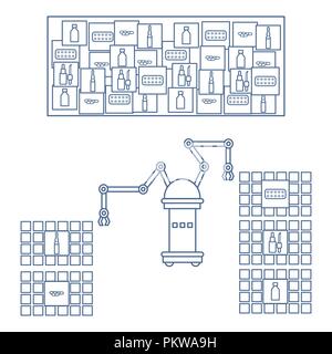 Intelligente automatische Roboter sortieren von Drogen. Austausch des Menschen mit Robotern Mechanismen. Die Entwicklung der künstlichen Intelligenz. Stock Vektor
