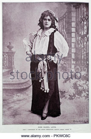 Mabel Liebe, 1874 - 1953, war eine britische Tänzerin und Schauspielerin. Sie galt als eine der großen Bühne Schönheiten ihres Alters zu sein, und Ihre Karriere überspannte Ende der Viktorianischen Ära und der Edwardianischen Zeit, Foto aus dem Jahr 1890 s Stockfoto