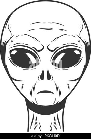 Abbildung: space alien Kopf auf weißem Hintergrund. Design Element für Logo, Label, Emblem, Zeichen, Poster, T-Shirt. Vektorbild Stock Vektor