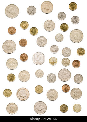 Alte türkische Münzen Sammlung auf weißem Hintergrund Stockfoto