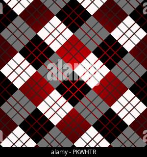 Nahtlose tartan plaid pattern in Streifen von Rot, Schwarz und Weiß. Checkered Twill-qualität Textur. Vektor swatch für den digitalen Textildruck. Stock Vektor