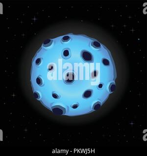 Vector Illustration des blauen Gradienten cartoon Vollmond mit Kratern glühen in der Nacht Himmel unter den funkelnden Sternen. Digital Design Element, Karte, Stock Vektor
