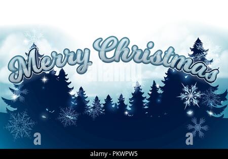 Frohe Weihnachten Bäume Schneeflocken Winter Grafik Stock Vektor