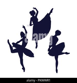 Ballerina Silhouette auf weißem Hintergrund. Tänzerin wirft Schatten. Stock Vektor