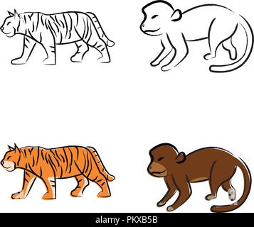 Umrisse zeichnen Tiere Stock Vektor