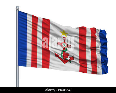 Mauritius Naval Ensign Fahne Fahnenmast, isoliert auf weißem Hintergrund, 3D-Rendering Stockfoto