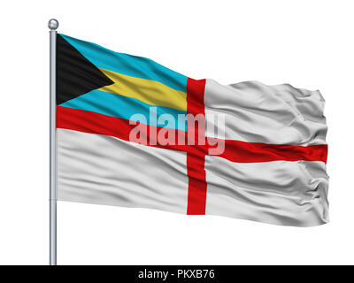 Bahamas Naval Ensign Fahne Fahnenmast, isoliert auf weißem Hintergrund, 3D-Rendering Stockfoto