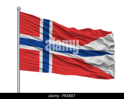 Norwegen State Flag am Fahnenmast, isoliert auf weißem Hintergrund, 3D-Rendering Stockfoto