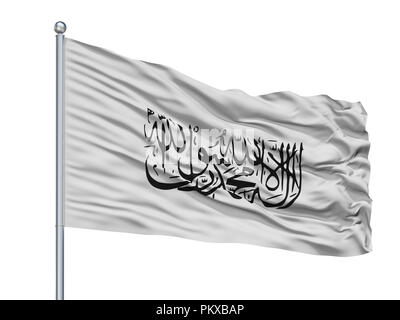 Taliban Flagge am Fahnenmast, isoliert auf weißem Hintergrund, 3D-Rendering Stockfoto