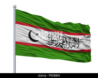 Die islamische Renaissance Party von Tadschikistan Fahne Fahnenmast, isoliert auf weißem Hintergrund, 3D-Rendering Stockfoto