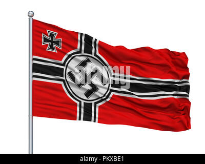 Krieg, der Stern von Deutschland 1938 1945 Flagge am Fahnenmast, isoliert auf weißem Hintergrund, 3D-Rendering Stockfoto