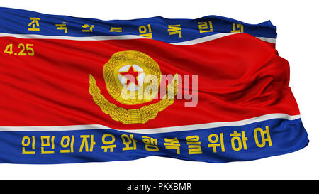 Koreanische Volksarmee Masse Kraft Flagge, isoliert auf weißem Hintergrund, 3D-Rendering Stockfoto