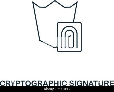 Kryptografische Signatur übersicht Symbol. Schwarzweiß-Design von crypto Währung Kollektion. UI. Pixel Perfect einfache Piktogramm Umrisse cryptographi Stock Vektor