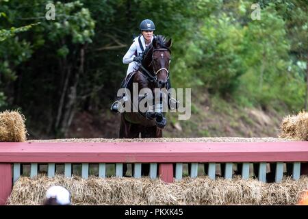 North Carolina, USA. 15. September 2018. Jessica Phoenix. Pavarotti. Können. Eventing Querfeldein Tag 5. World Equestrian Games. WEG 2018 Tryon. North Carolina. USA. 15.09.2018. Credit: Sport in Bildern/Alamy leben Nachrichten Stockfoto