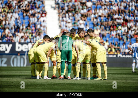 Leganes, Spanien. 16 Sep, 2018. Liga Fußball, Leganes gegen Villarreal; Huddle pre-game: Aktion plus Sport/Alamy leben Nachrichten Stockfoto