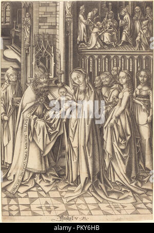 Die Darstellung im Tempel. Vom: C. 1490/1500. Medium: Gravur. Museum: Nationalgalerie, Washington DC. Autor: Israhel van Meckenem nach Hans Holbein der Ältere. Stockfoto