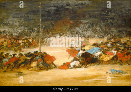 Der Stierkampf. Vom: C. 1890/1900. Maße: gesamt: 73,9 x 109,9 cm (29 1/8 x 43 1/4 in.) gerahmt: 96,5 x 134,9 x 10,8 cm (38 x 53 1/8 x 4 1/4 in.). Medium: Öl auf Leinwand. Museum: Nationalgalerie, Washington DC. Thema: Eugenio Lucas Villamil. GOYA, FRANCISCO DE. FRANCISCO DE GOYA. Stockfoto