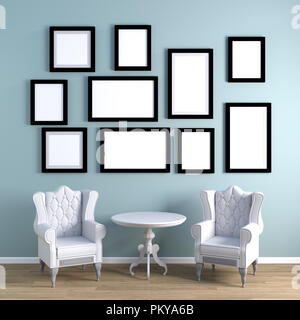 Leeren Bilderrahmen an der Wand mit Möbeln Stockfoto