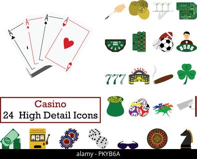 Satz von 24 Casino Symbole. Flache Farbgestaltung. Vector Illustration. Stock Vektor