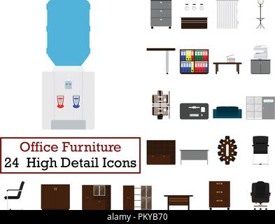 Satz von 24 Büromöbel Symbole. Flache Farbgestaltung. Vector Illustration. Stock Vektor