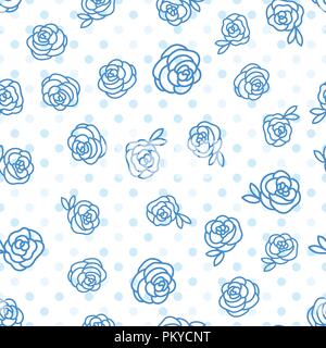 Vektor Winter nahtlose Muster. Blumen Rosen hand Zeichnung Abbildung mit Polka Dot auf weißem Hintergrund. Stock Vektor
