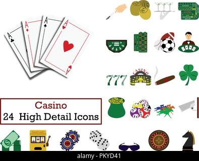 Satz von 24 Casino Symbole. Flache Farbgestaltung. Vector Illustration. Stock Vektor