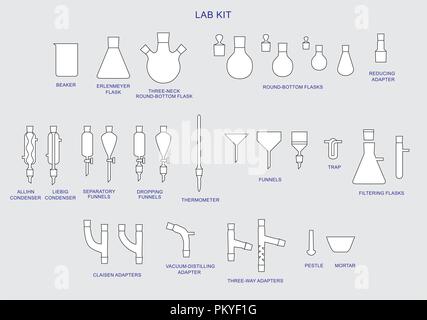 Abbildung: ein chemielabor Kit mit verschiedenen Utensilien Stock Vektor