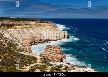 Klippen am Indischen Ozean, Kalbarri Nationalpark, Western Australia. Stockfoto