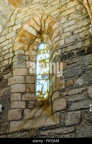 Fenster Detail in der alten Kirche von Santiago in Roncesvalles. Navarra Spanien Stockfoto