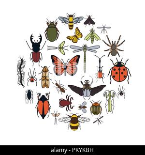 Insekten Symbol Flat Style. 24 Stück im Set. Farbe Version. Vector Illustration Stock Vektor