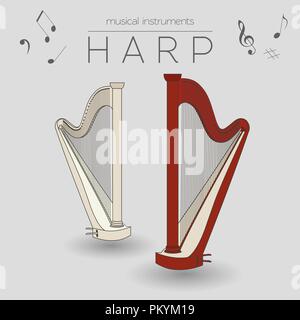 Musikinstrumente grafische Vorlage. Harfe. Vector Illustration Stock Vektor