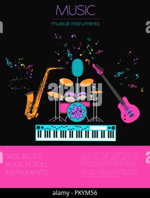 Musikinstrumente grafische Vorlage. Jazz, Blues, Rock'n'Roll Band. Vector Illustration Stock Vektor