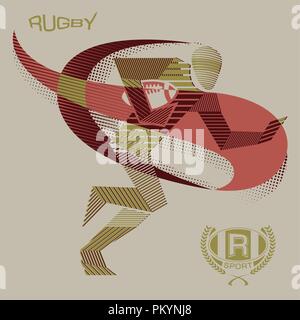 Stripy rugby Player in Aktion Stock Vektor
