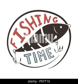 Angelzeit. Wobbler-Köder für Fische. Einfaches Logo. Vektorabbildung. Stock Vektor