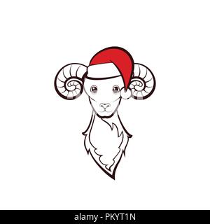 Kopf eines Hammels. Vektorabbildung. Weihnachtstiere. Stock Vektor