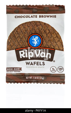 Winneconne, WI - 14. September 2018: ein Paket von Rip Van wafels aus Kanada auf einem isolierten Hintergrund Stockfoto