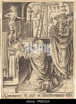 Die Masse des hl. Gregorios. Vom: C. 1480/1490. Medium: Gravur. Museum: Nationalgalerie, Washington DC. Autor: Israhel van Meckenem. Stockfoto