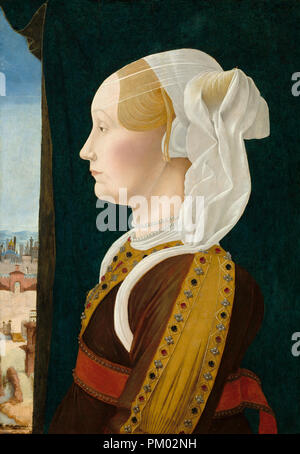 Ginevra Bentivoglio. Vom: C. 1474/1477. Maße: gesamt: 53,7 x 38,7 cm (21 1/8 x 15 1/4 in.) gerahmt: 80 x 66 x 7,6 cm (31 1/2 x 26 x 3 in.). Medium: Tempera auf Pappel Panel. Museum: Nationalgalerie, Washington DC. Autor: ERCOLE DE' ROBERTI. Roberti, Ercole di. Stockfoto