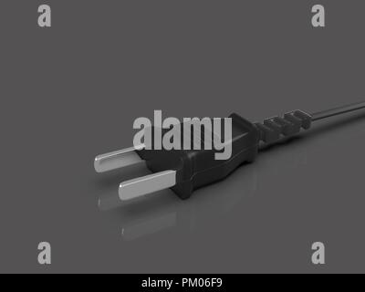 Schwarzen US-Stecker 3D auf grauem Hintergrund. Stockfoto