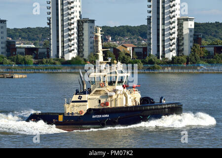 Svitzer Schlepper auf der Themse in London. Stockfoto