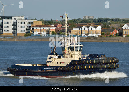 Svitzer Schlepper auf der Themse in London. Stockfoto