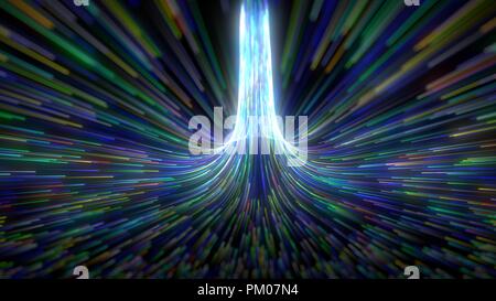 Fließende Partikel Schwarm mit glühenden Spuren. 3D-Darstellung. Stockfoto
