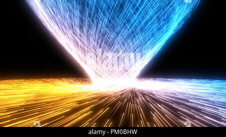 Fließende Partikel Schwarm mit glühenden Spuren. 3D-Darstellung. Stockfoto