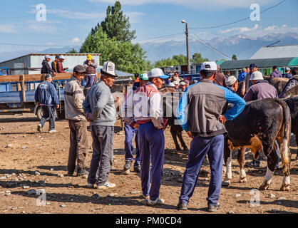 Berühmte Mals Basar (мал базары), oder tierischen Basar, in Karakol, Kirgisien. Stockfoto