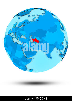 Turkmenistan auf blauer Globus auf weißem Hintergrund. 3D-Darstellung. Stockfoto