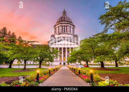 Olympia, Washington, USA State Capitol Building in der Abenddämmerung. Stockfoto