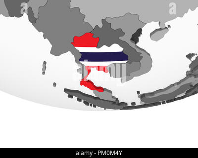 Thailand auf Grau politische Globus mit embedded Flagge. 3D-Darstellung. Stockfoto